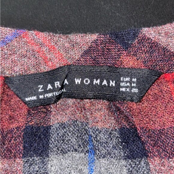 Zara Women's Medium Plaid Button Shirt V-neck Tunic Top Western Fall - Picture 2 of 8